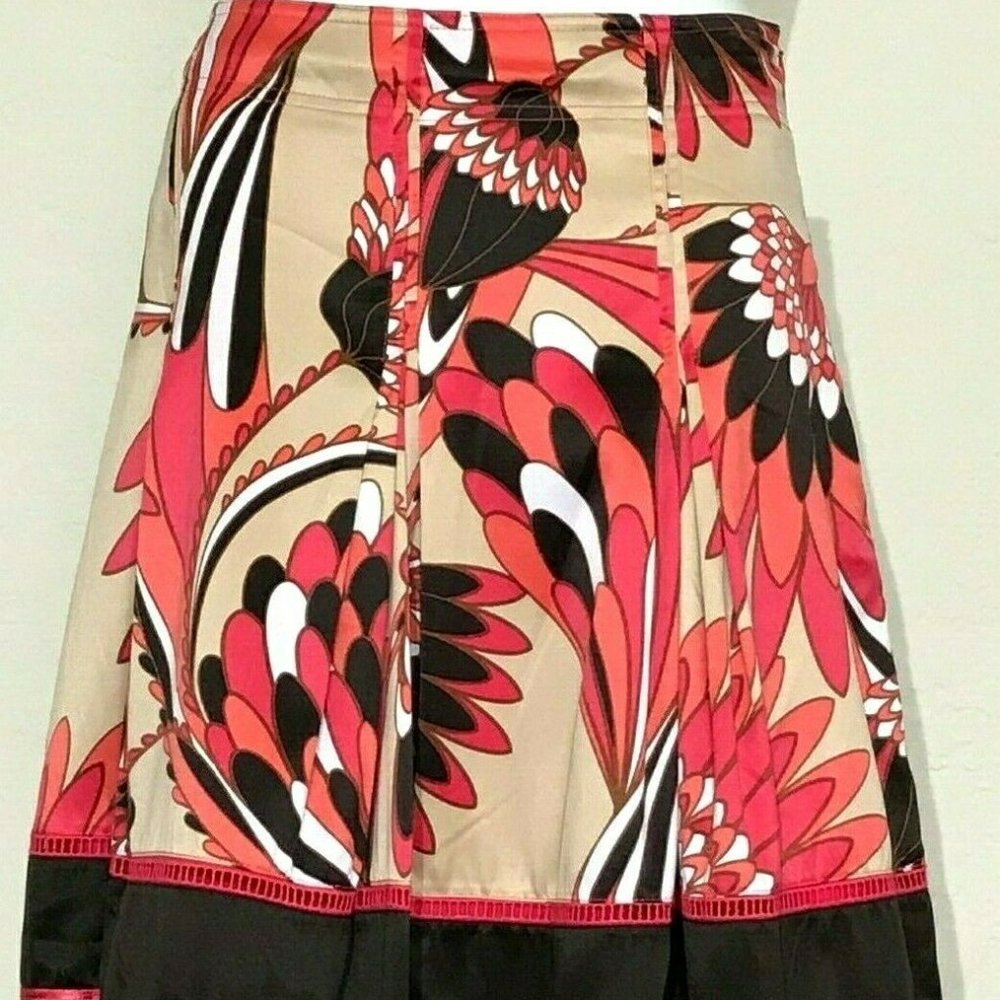 Worthington 8 Hip Box Pleat Skirt Pink Floral Tan